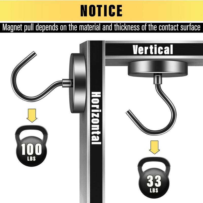 Junarter 3 Pack Magnetic Hooks, 110lbs Magnet Hooks for Cruise Cabins, Strong Magnetic Hooks Heavy Duty, Magnets with Hooks, Metal Magnetic Hook for Hanging, Hook Magnets for Refrigerator, Grill - Image 3